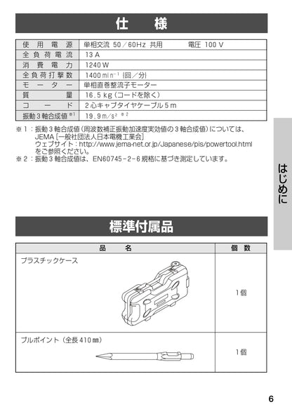 🔵🟢 4-5日立ハイコーキ45.0J 100V電動ハンマー